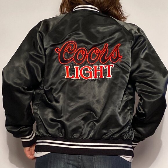 Vintage 1980s COORS LIGHT Beer Embroidered Satin Bomber Jacket! Small to Medium - Picture 2 of 14